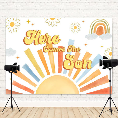 ASDCXZ 8x6ft Here Comes The Son Backdrop Sun Rainbow Baby Shower Photography Background Birthday Banner Cake Smash