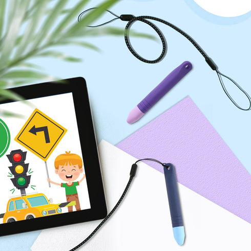 2pcs Kid-Friendly Stylus Pens for Touchscreen, Crayon Stylus Pen & Tethers for Children's Touch Screen Devices