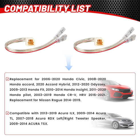 RED WOLF Car Dash Tweeter Speaker Wiring Harness Select for 2006-2020 Honda Civic Accord Odyssey, 2004-2020 Acura TL RDX Dashboard Audio Sound System Update Plug & Play 2PCS