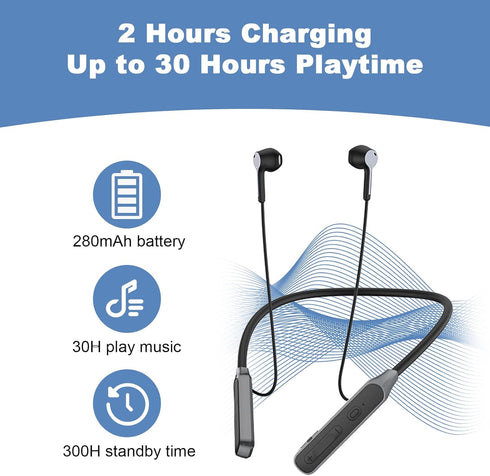 Bluetooth Headphones Neckband, Wireless Earphones with 30H Playtime, IPX5 Waterproof Noise Isolation Wireless Earbuds for Jobsite, Sports, Running, Gaming (Black)