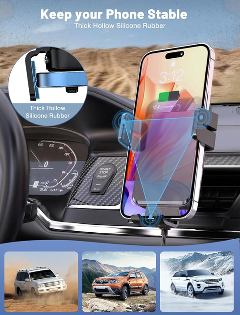 Wireless Car Charger, MOKPR Auto-Clamping Car Mount, 15W/10W/7.5W Fast Charging for iPhone 15/14/13/12 Series, Samsung
