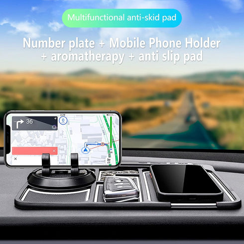 Non-slip Phone Pad for 4-in-1 Car - Glow in the Dark Dashboard Phone Mat with Parking Card and Aromatherapy (Red)