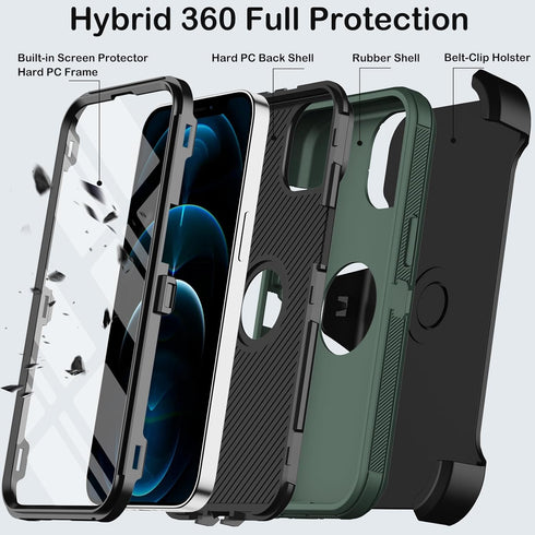iPhone 12 Pro Max Case with Built-in Screen Protector, Heavy Duty Shockproof Drop Protection Military Grade