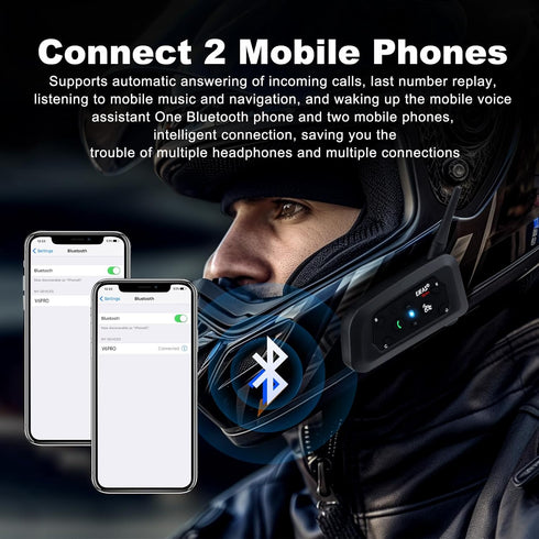 EJEAS V6 Pro Motorcycle Bluetooth Headset - Upgraded 2 Riders Intercom Helmet Communication System (1 Pack)