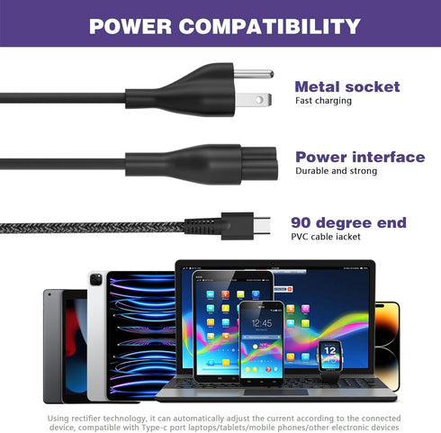 New Slim 65W USB C Laptop Charger for HP Dell Lenovo Type C Chromebook, Universal AC Power Adapter Replacement