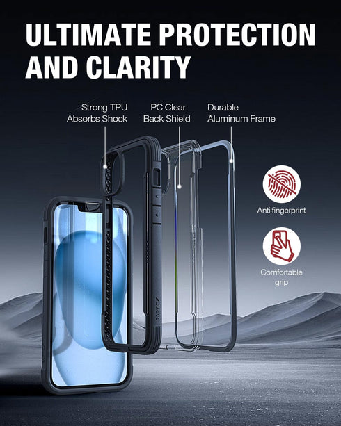 RAPTIC Shield for iPhone 15 Plus Case, Shockproof Protective Clear Case, Military Grade 10ft Drop Tested, Black