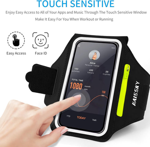 Cell Phone Running Armband with Zipper Pocket Case for iPhone 16 Pro Max/15/14/13/12/11 Pro Max, Sweatproof Arm Band