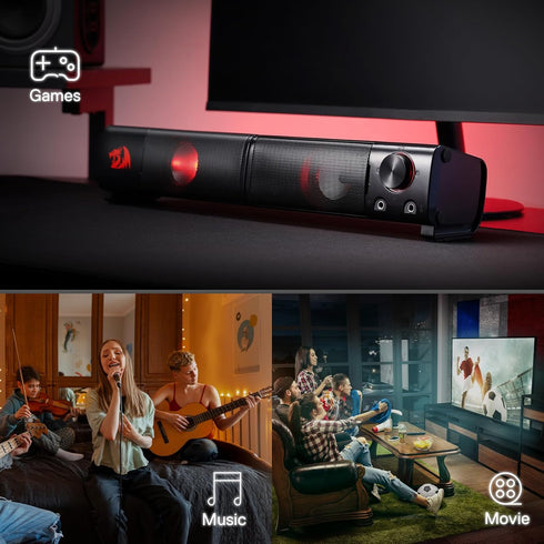 Redragon GS550 PC Gaming Speakers, 2.0 Channel Desktop Sound Bar, Compact Size, Headphone Jack, Quality Bass & Decent