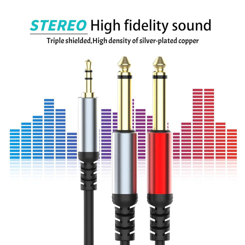 4.9/1.5M 3.5mm TRS to Dual 6.35mm Mono Y-Cable Splitter Cord for iPhone, Laptop, Home Stereo Systems