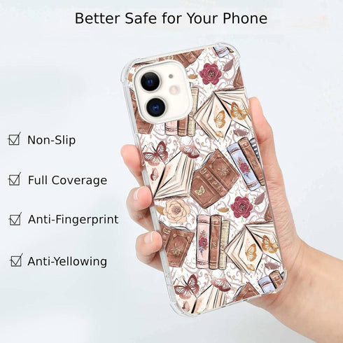 Aesthetic Butterfly Book Phone Case for iPhone 11, Vintage Brown Trendy Cool Girl Boy Silicone Shockproof TPU Bumper