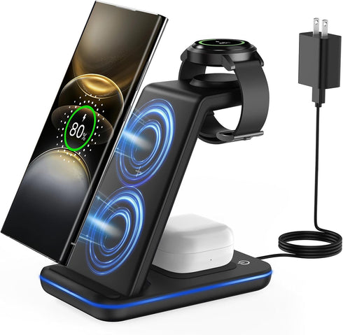 JoyGeek 3 in 1 Wireless Charger for Samsung & Android: Charging Station for Galaxy Watch 7 Pro/4/3, Phone Charger for