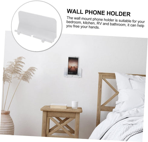 ARTIBETTER Shelf Hooks Adhesive Phone Holder Wall Phone Mount for Charging Wall Tv Remote Stand Bedside Shelf White
