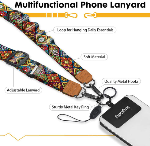 Icycay Phone Lanyard Crossbody, Boho Cell Phone Strap for Around The Neck Adjustable, Bohemian Teacher Anti Theft Cute