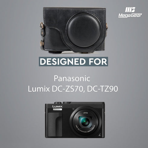 MegaGear MG1258 Ever Ready Leather Camera Case for Panasonic Lumix DC-ZS80/DC-ZS70/DC-TZ90 (Black)