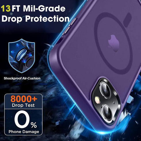 MOCCA Strong Magnetic iPhone 13 Case, Deep Purple Slim Shockproof, Compatible with MagSafe, Screen & Camera Protectors