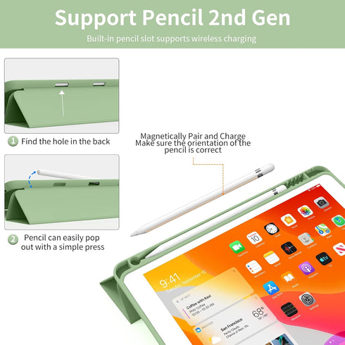 Aoub Case for iPad 6th/5th Generation 9.7 inch, with Pencil Holder, Auto Sleep/Wake, Light Green