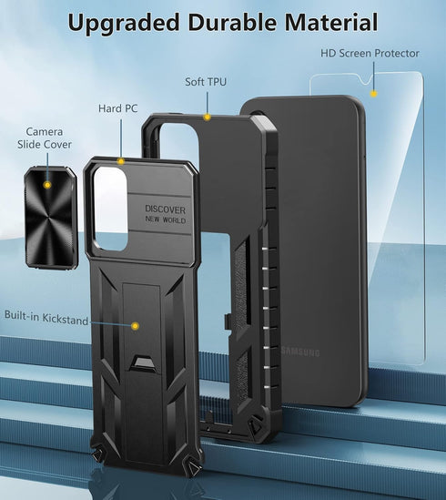 FNTCASE Samsung Galaxy A14-5G Case (Black) - Protective Shockproof Rugged Military Grade Drop Protection with Kickstand
