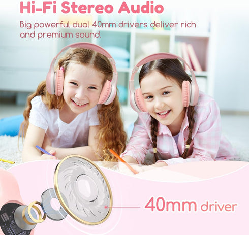 EarFun Kids Bluetooth Headphones, K2 Kids Headphones with Volume Limited, 40H Playtime, Foldable Over-Ear Headphones