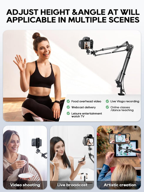 CACENCAN 5lb 360 Overhead Camera Mount, Desk Camera Mount with Articulating Arm, Load Capacity, Adjustable Stand