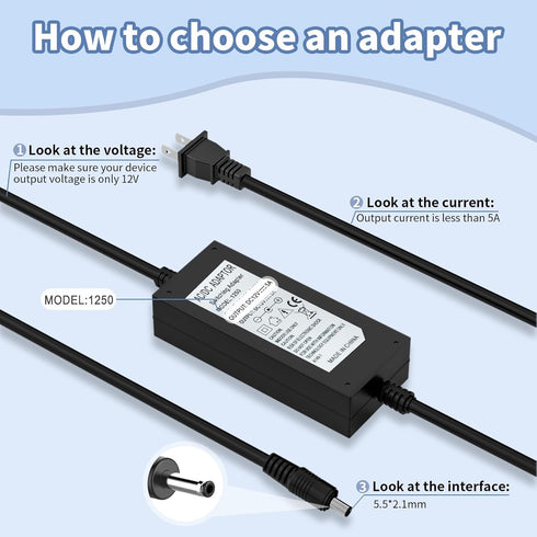 Waysse 12V 5A Power Supply Adapter, AC DC Converter 100-220V to 12 Volt 5 Amp Transformer for LED Strip Light