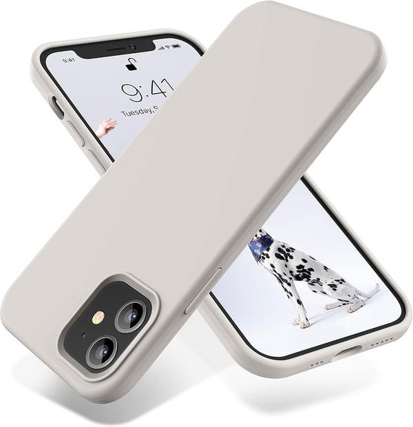 OTOFLY Soft Silicone Case for iPhone 12/12 Pro, Stone, Military Grade Drop Protection Anti-Scratch Microfiber