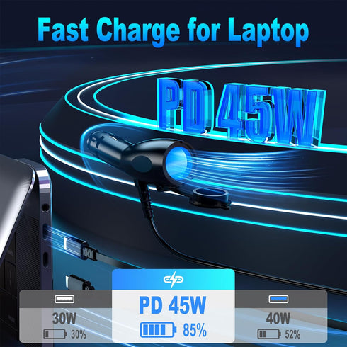 Multi Car Retractable Backseat Charger - 5 in 1 Charging Station Box for iPhone/Samsung, 60W Cigarette Lighter Adapter