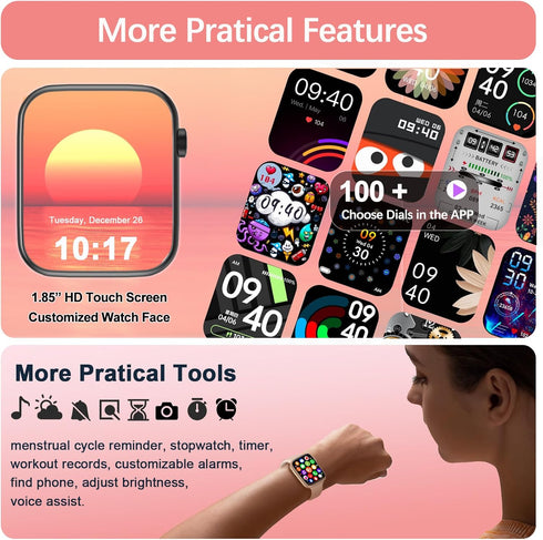 Smart Watch for Women, 1.85" Smartwatch with Call Function, Fitness Activity Tracker, Heart Rate Monitor, Pink