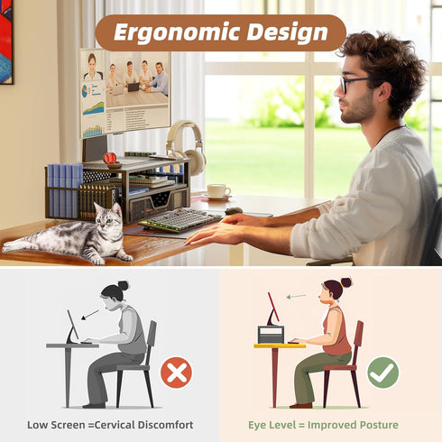 Simple Trending 2 Tier Metal Monitor Stand, Computer Desk Organizer with Drawer and Pen Holder for Laptop, Computer,