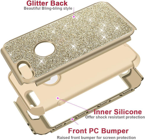 Hython Heavy Duty Defender Case for iPhone 8 Plus, iPhone 7 Plus, Bling Glitter Sparkle Hard Shell, Gold