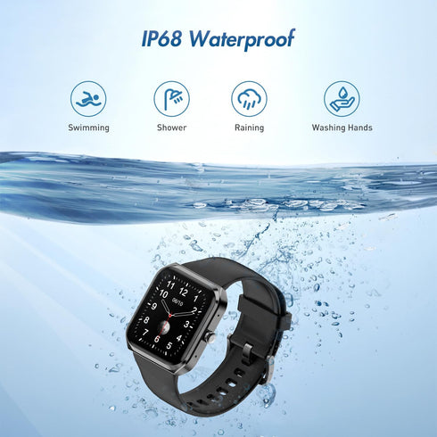 MXQ Fitness Smart Watch for Women Men, 1.91” Large Screen Gun Black Aluminum Case, IP68 Waterproof