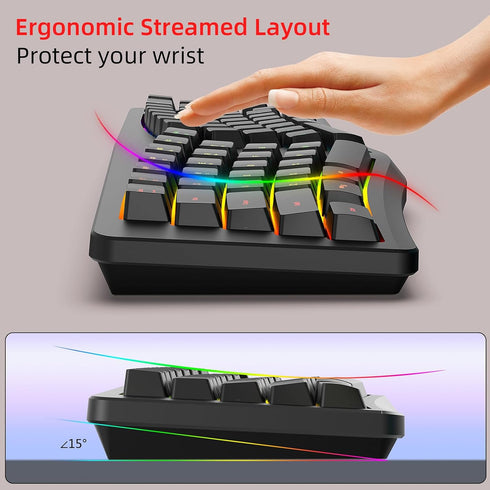 HXMJ Cable,69 -Wired Ergonomic Gaming Keyboard,Mechanical Feel,Detachable USB Keys,RGB Backlit-Black
