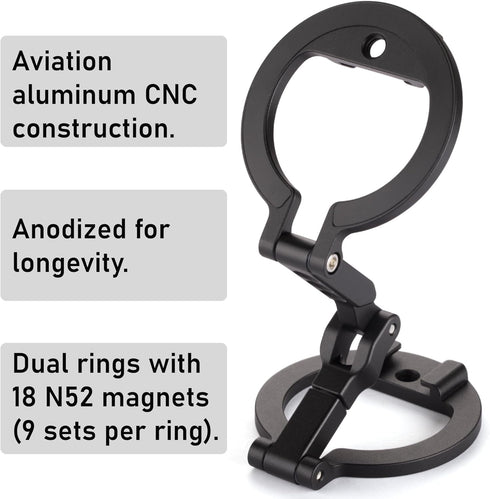 SHINEWEE 360 Stand,1/4" Dual Magnetic Ring Phone Mount - Foldable Rotation CNC Aluminum Screw,Cold Shoe Interface