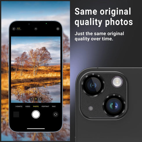 Korecase Metal Tempered Glass Camera Lens Protector for iPhone 14/14 Plus - Black, Rear Case Friendly Cover Film