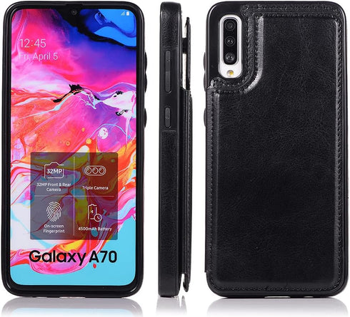 NKECXKJ Wallet Case for Samsung Galaxy A50/A30s/A50s - PU Leather Phone Case with Screen Protector, Card Holder, Black