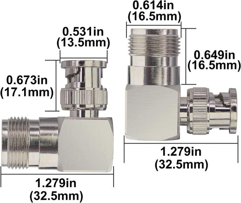 Boobrie L Shape UHF to BNC Connector, BNC Male to UHF Female Right Angle Coax Adapter for CB Ham Radio (2-Pack)