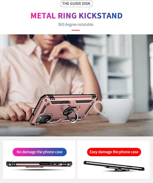 Military Grade Drop Impact Samsung Galaxy A03S Case - 360 Metal Rotating Ring Kickstand Holder Heavy Duty Case