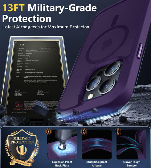 BossKiss Ultra Strong Magnetic iPhone 15 Pro Case, Slim Translucent Matte, Deep Purple, with Glass Screen & Camera