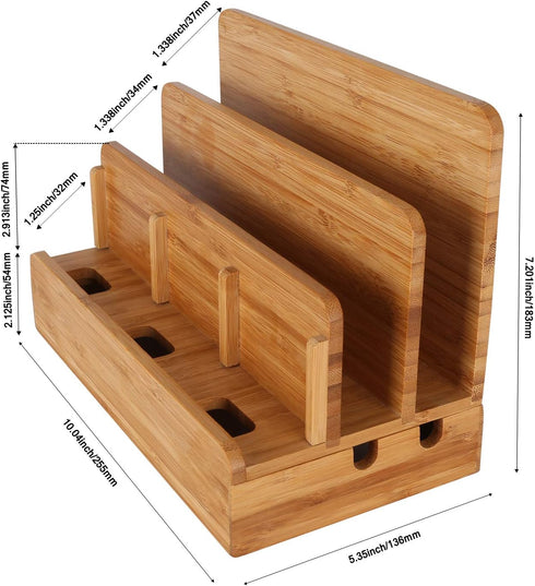 Bamboo Wood Multi-Device Desktop Charging Dock Station, Compatible with iPhone Xs MAX, iPad Mini, Samsung Tablets