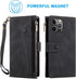 iPhone 11 Pro Max Wallet Case with Tempered Glass, Zipper Credit Card Holder, Crossbody Strap, Black.