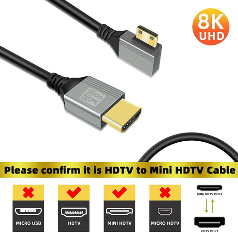 8K 90 1M, 8K@60Hz 4K@144Hz 1M) GELRHONR Mini HDTV to HDTV Cable, Degree Left Angle Supports Video, for Camera
