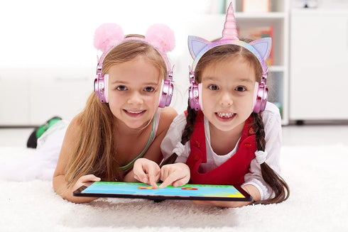 Wireless LED Light up Color Changing Girls Bluetooth Headsets - 10 Hours 5.0 Bluetooth Headphones for School, Pink