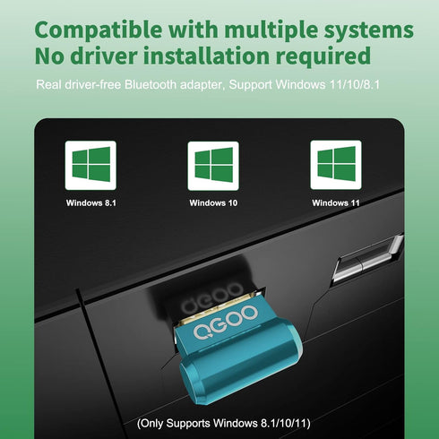 USB Bluetooth Adapter for PC, QGOO Bluetooth Dongle 5.3 EDR, Wireless Receiver for Desktop and Laptop - Green