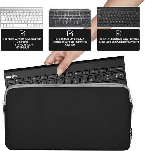 Neoprene Keyboard Sleeve Case for Apple MC184LL/B Wireless Bluetooth Keyboard, Protective Case with Zipper for Small