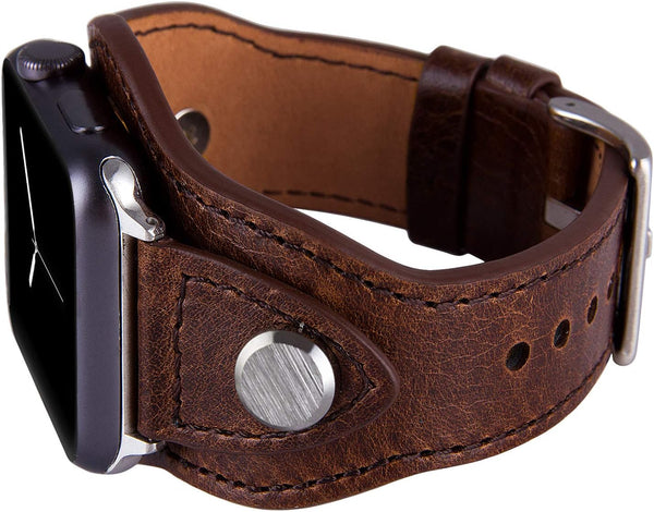VIQIV Cuff Bracelets Bands for Compatible with Apple Watch 38mm 42mm 44mm 45mm, Dressy Leather Metal Jewelry Strap