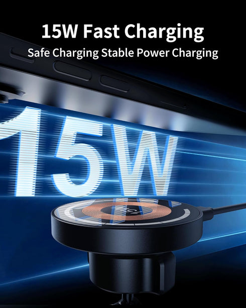 Magnetic Wireless Car Mount Charger, 15W Fast Charging Mag-Safe Car Mount, Fits iPhone 15 14 13 12 and All Smartphones