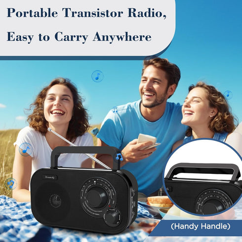 DreamSky AM FM Portable Radio, Plug in Wall or Battery Operated for Home & Outdoor, Strong Reception, Easy to Use,