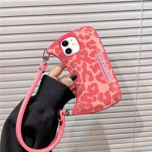 Cute Aesthetic Pink Leopard Print Wallet Case for iPhone 11, Shockproof Protective Case with Strap for Women Girls