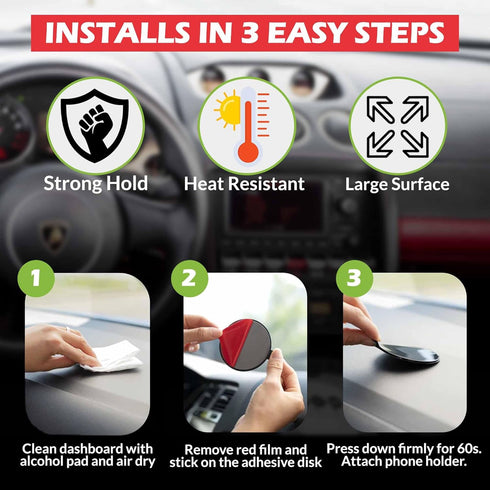 Dashboard Pad Mounting Disk for Suction Cup Mount, 3M Sticky Pad for Car Phone Holder, Ultra Sticky Adhesive Disc