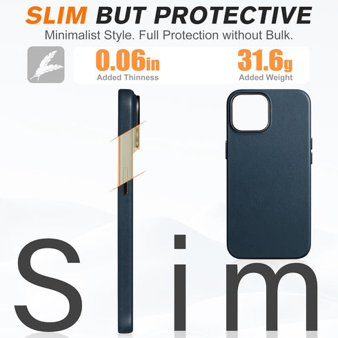 SHIELDON 15 2023, 15 6.1" Genuine Leather Case for iPhone Magnetic Wireless Charging Slim Non-Slip Anti-Scratch