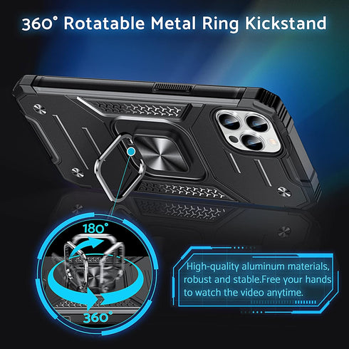 Anqrp iPhone 12 & 12 Pro Case, Military Grade Protective Cover with Enhanced Metal Ring Kickstand, Black